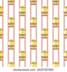 Lemon flavor ice cream seamless pattern pink stripped background. Perfect for Prints, Wrapping Paper, Wallpaper, Textiles, Stationery, and Fabric