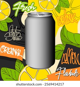 Lemon flavored canned drink mockup template