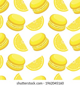Lemon flavored macaroni cake with lemon slices. Vector