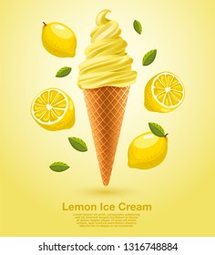 Lemon : Flavored Soft Ice cream Set : Vector Illustration