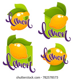 lemon flavour, vector collection of glossy stickers, labels, emblems