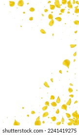 Lemon Floral Blur Vector White Background. Falling Petal Poster. Amber Sakura Japanese Banner. Gold Cherry Japan Pattern.
