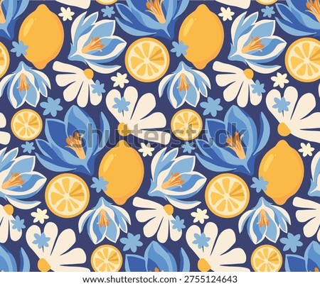 Lemon Floral Seamless Pattern Vector