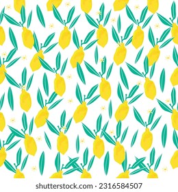 Lemon and flower ,leaves pattern. Fresh fruit seamlesss pattern.Tropical pattern design.Design for farbric pirnt, fashion print, cover, banner,label.