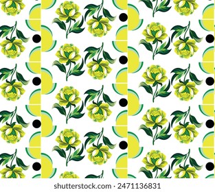 FLORES DE LIMÓN, HOJAS DE COLORES VERDES, ILUSTRACIÓN DE ARTE DE MANO DE VECTOR TELLOW PATTERN2 