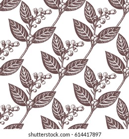 Lemon flowers seamless pattern in vintage stippling style. Hand drawn. Vector illustration. Design for food, cosmetics, medicinal, homeopathy products and more. All over print.