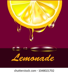 Lemon with flowing juice and the inscription "lemonade"
