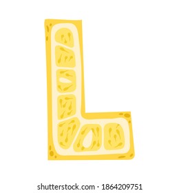 Zitrone in Form von Buchstaben L - Fruchtschrift Design. Vektorgrafik.