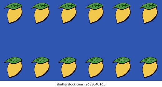 Lemon Frame with empty space for text. Seamless border vector illustration with doodle italian Lemons with green leaf. EPS 10