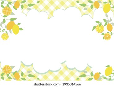 Lemon Frame And Gingham Check Pattern Background