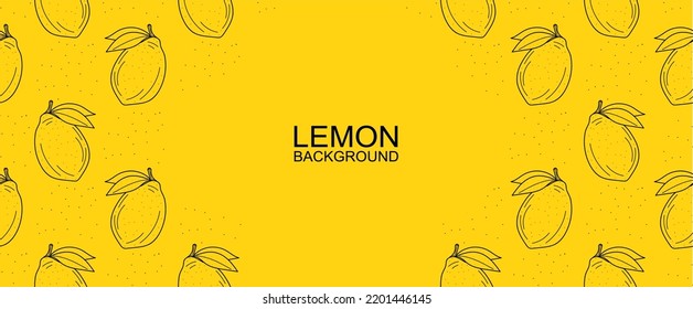Lemon frame in linear style. Vintage lemon in copy space. Lemon pattern on yellow background. Vector illustration eps10