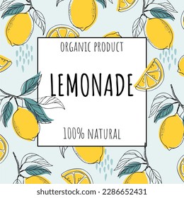 Lemon frame vector drawing. Citrus fruit square label template. Hand drawn summer illustration. Packaging design concept. Great for tea, juice, natural cosmetics, lemonade