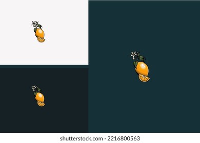 lemon friuts and leaf vector illustration logo concept