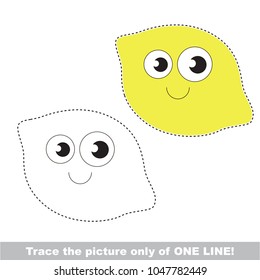 Lemon fruit to be traced only of one line, the tracing educational game to preschool kids with easy game level, the colorful and colorless version.