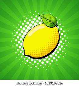 Lemon fruit in bright colorful pop-art style. 