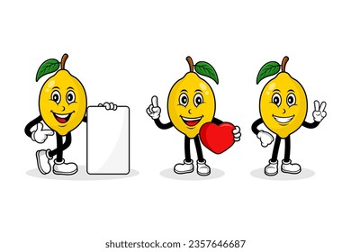 Lemon fruit cartoon character design collection for label product, shop logo, stamp, banner, and more