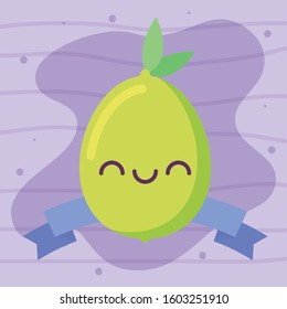 lemon fruit cartoon design, Kawaii expression cute character funny and emoticon theme Vector illustration