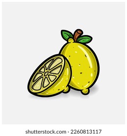 Caricatura de Fruta de Limón con un sencillo gradiente y detalles. Vector e Ilustración.
