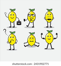 lemon fruit character emoticon cartoon set, eps 6 vector flat illustration.