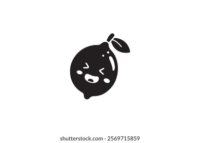 lemon fruit character silhouette, fruit vector icon.