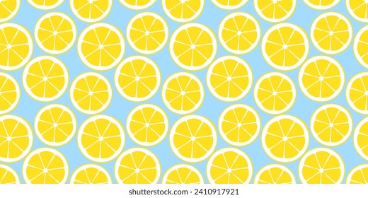 La rebanada del círculo de la fruta de limón se desliza perfectamente en la ilustración del patrón. Fondo de caricatura de ingrediente de cocina amarillo moderno. Cóctel de cítricos o restaurante de fondo.	
