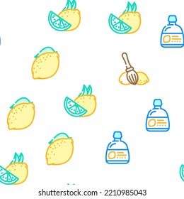 lemon fruit citrus slice fresh vector seamless pattern thin line illustration