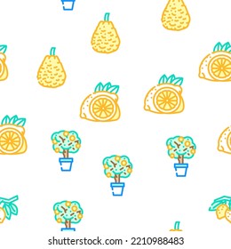 lemon fruit citrus slice fresh vector seamless pattern thin line illustration