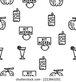 lemon fruit citrus slice fresh vector seamless pattern thin line illustration