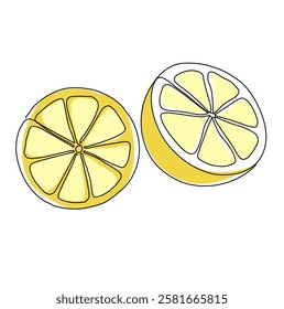 Lemon fruit in continuous line art drawing style. Orange fruit concept accompanied by lemon fruit in line art drawing. Vector art illustration.