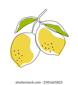 Lemon fruit in continuous line art drawing style. Orange fruit concept accompanied by lemon fruit in line art drawing. Vector art illustration.