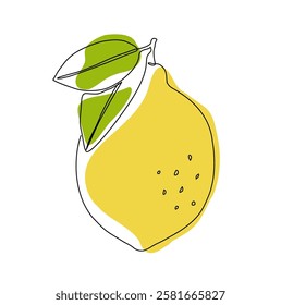 Lemon fruit in continuous line art drawing style. Orange fruit concept accompanied by lemon fruit in line art drawing. Vector art illustration.