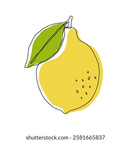 Lemon fruit in continuous line art drawing style. Orange fruit concept accompanied by lemon fruit in line art drawing. Vector art illustration.