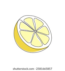 Lemon fruit in continuous line art drawing style. Orange fruit concept accompanied by lemon fruit in line art drawing. Vector art illustration.