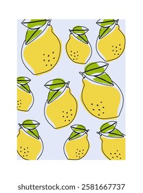 Lemon fruit in continuous line art drawing style. Orange fruit concept accompanied by lemon fruit in line art drawing. Lemon fruit design for print, cover, wallpaper, minimalist wall art. 