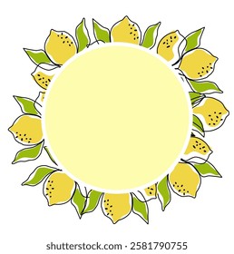 Lemon fruit in continuous line art drawing style in frame. Orange fruit concept accompanied by lemon fruit in line art drawing. Lemon fruit design for print, cover, wallpaper, minimalist wall art.