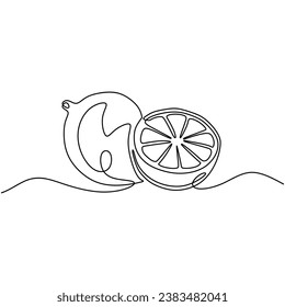 Lemon fruit in continuous one line drawing. Lime food healthy concept. Vector illustration isolated. Minimalist design handdrawn.