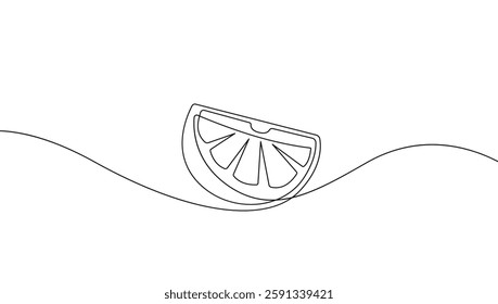 Lemon Fruit Continuous One Line Drawing. Continuous Outline Illustration of Citrus Fruit. Eco Bio Food Concept. Vector Illustration Isolated for Minimalist Design in Hand Drawn Style. Not AI