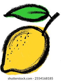 Lemon Fruit Crayon Chalk Drawing Colorful Vector