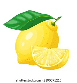 lemon fruit cut cartoon. citrus slice, fresh yellow food, green leaf lemon fruit cut vector illustration