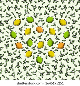 Lemon fruit flat with leaves vector background seamless pattern. Scalable and editable. Vector pattern for textile, print, fabric, backdrop, wallpaper, background.