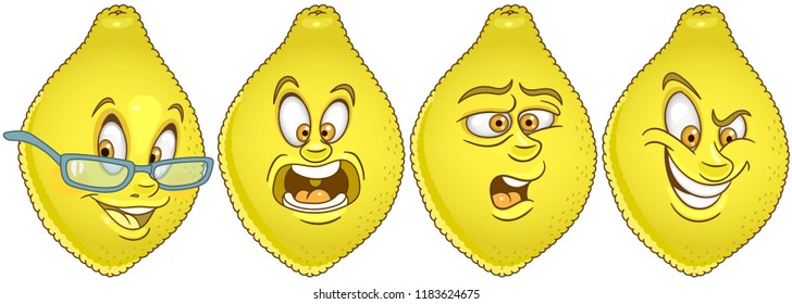 Lemon. Fruit Food concept. Emoji Emoticon collection. Cartoon characters for kids coloring book, colouring pages, t-shirt print, icon, logo, label, patch, sticker.