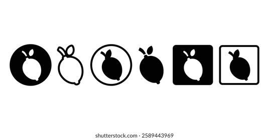 lemon fruit food icon symbol sign vector design simple outline and black filled color illustration set isolated