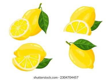 fruta de limón y media limón aislados en fondo blanco. Vector eps 10. Perfecto para tapices o elementos de diseño.	