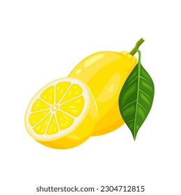 lemon fruit and half lemon fruit isolated on white background. Vector eps 10. Perfect for wallpaper or design elements.	