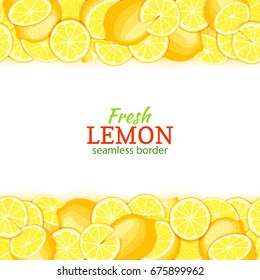 Lemon fruit horizontal seamless border. Vector illustration card top and bottom Fresh tropical yellow lime whole and slice for design tea ice cream, natural cosmetics, health care products, detox diet