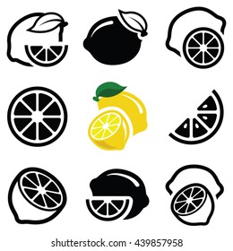 Lemon Fruit Icon Collection - Vector Outline And Silhouette