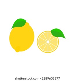 lemon fruit icon. Illustration of three lemons with one leaves. Lemon cartoon style icon. Vector lemon illustration. Isolated on a white background.