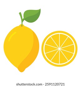 Lemon fruit icon logo design. Yellow lemon fruit symbol with green leaf logo website design. Lemon vector, icon isolated on white background. Vector illustration.	