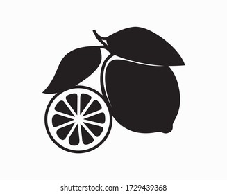 lemon fruit icon with lemon ripe and leaf,vector isolated.