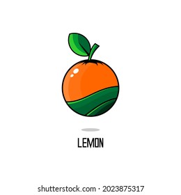 lemon fruit icon vector design with green waves